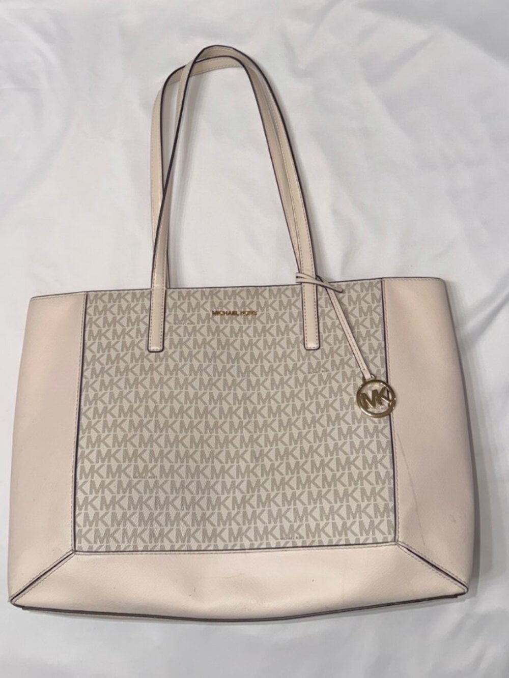 Michael Kors Jet Set Large Beige MK Monogram Tote Bag